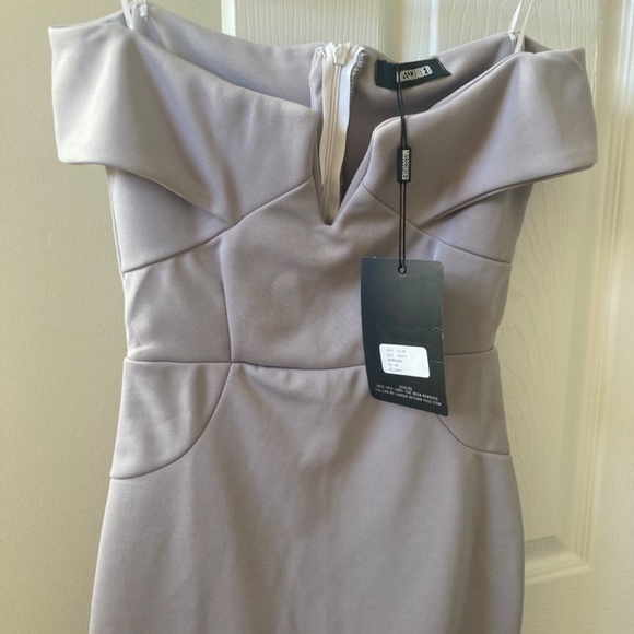 NWT-Missguided V-front Bardot Midi Dress - Ice Grey US 1/AUS 4 - Picture 4 of 8